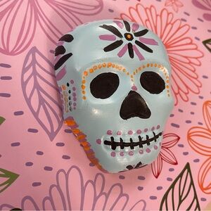 Artisan Hand Painted Colorful Skull Fridge Ceramic Magnet with magnet included!